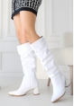 Pitay Beyaz Cilt Topuklu Çizme