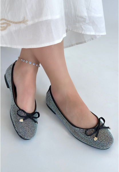 Potte Siyah Saten Babet Ayakkabı