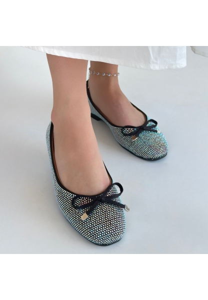 Potte Siyah Saten Babet Ayakkabı