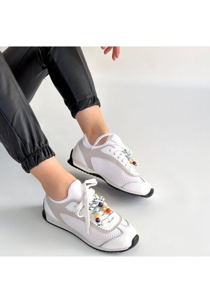 Riaf Beyaz Cilt Bağcıklı Spor Ayakkabı