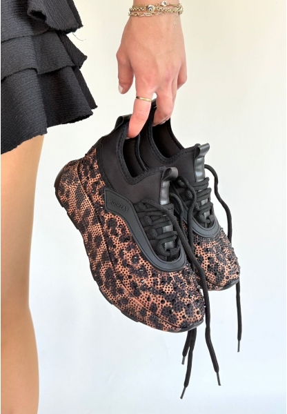 Rimay Kahverengi Cilt Boncuk İşlemeli Spor Ayakkabı