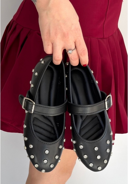 Ritta Siyah Cilt Kemerli Babet Ayakkabı