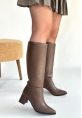 Roksa Acı Kahvei Cilt Topuklu Çizme