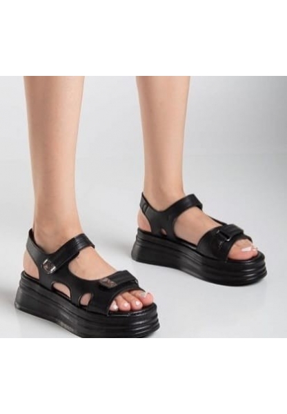 Saide Siyah Cilt Cırt Cırtlı Sandalet