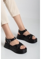 Sibna Siyah Cilt Kemerli Sandalet