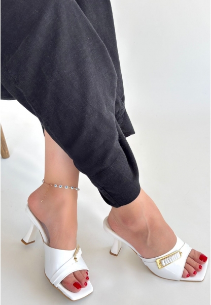Sief Beyaz Rugan Topuklu Terlik