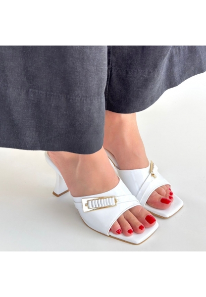 Sief Beyaz Rugan Topuklu Terlik