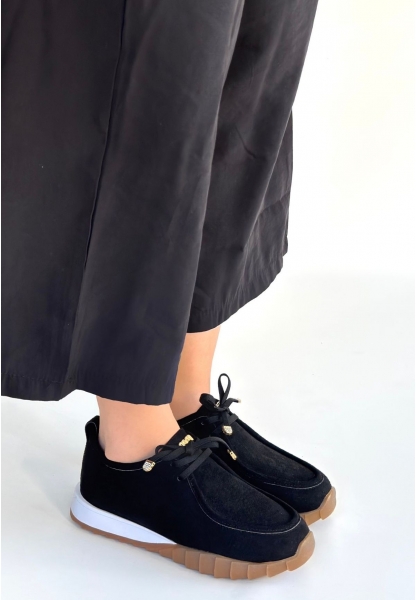Sier Siyah Süet Bağcıklı Spor Ayakkabı