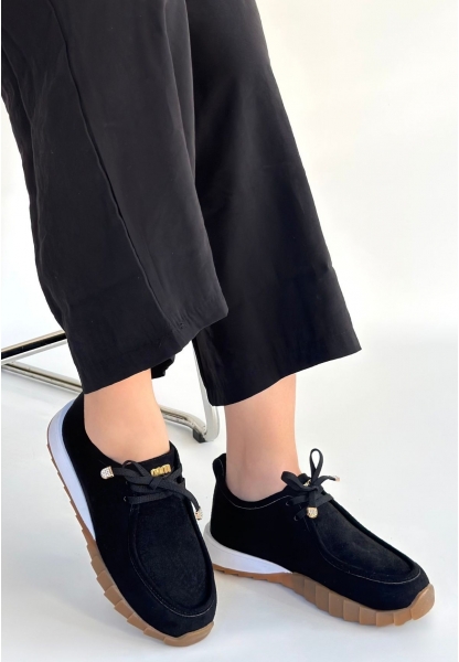 Sier Siyah Süet Bağcıklı Spor Ayakkabı