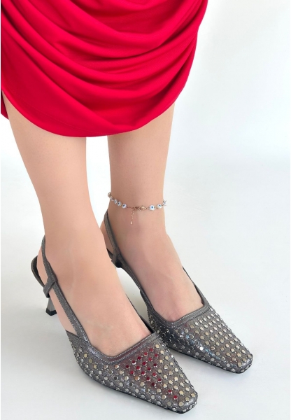 Sione Platin Cilt Topuklu Ayakkabı