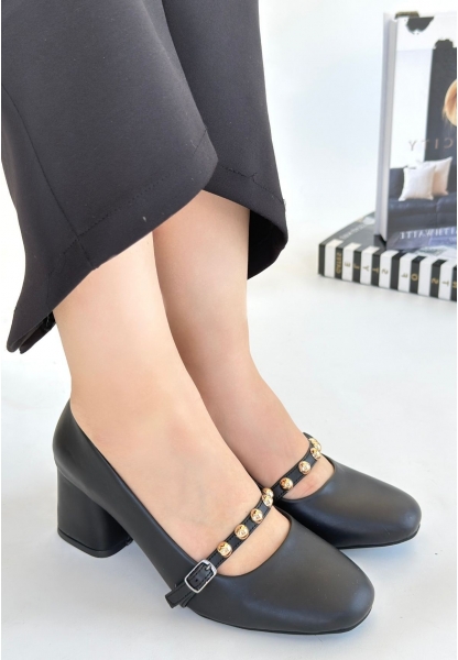 Tino Siyah Cilt Topuklu Ayakkabı