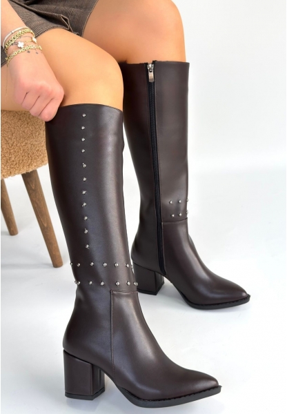 Tiyan Kahverengi Cilt Topuklu Çizme