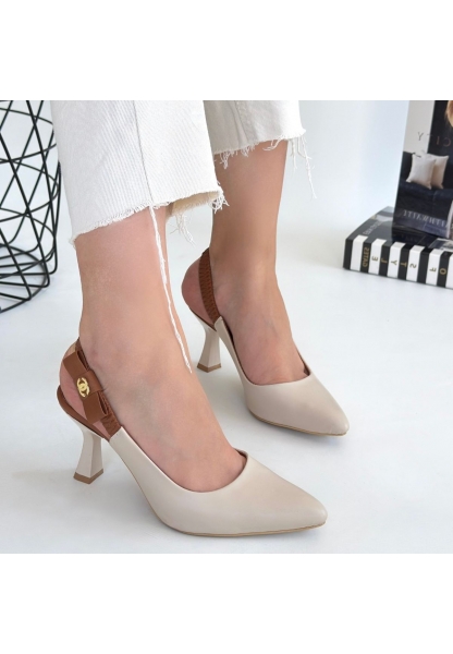 Toran Bej Cilt Topuklu Ayakkabı