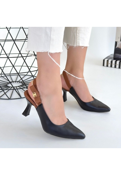 Toran Siyah Cilt Topuklu Ayakkabı