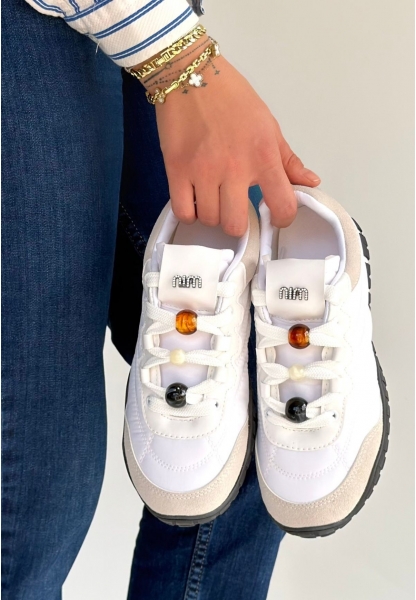 Tues Beyaz Nubuk Bağcıklı Spor Ayakkabı