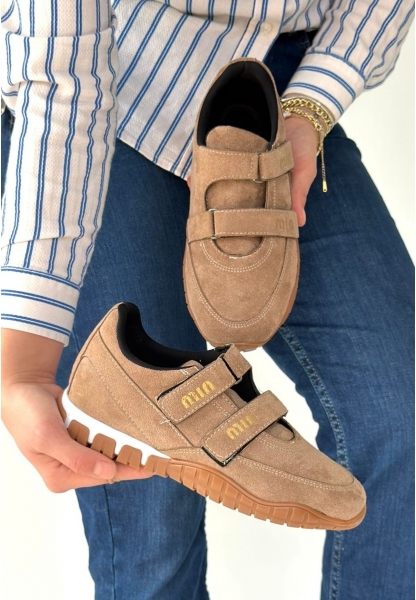 Tunga Bej Süet Cırt Cırtlı Spor Ayakkabı