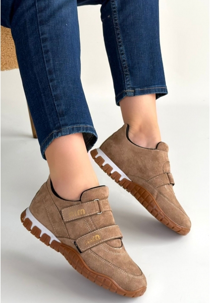 Tunga Bej Süet Cırt Cırtlı Spor Ayakkabı