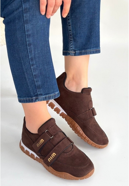 Tunga Kahverengi Süet Cırt Cırtlı Spor Ayakkabı