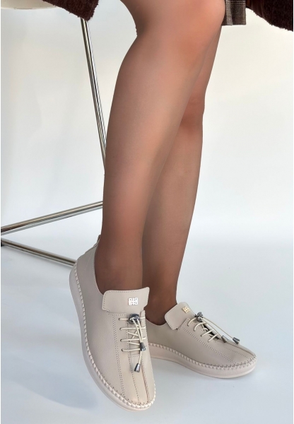 Warte Bej Cilt Bağcıklı Spor Ayakkabı