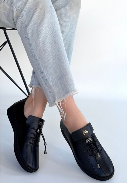 Warte Siyah Cilt Bağcıklı Spor Ayakkabı