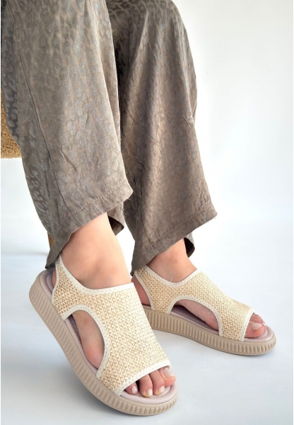 Wayi Bej Hasır Cilt Sandalet