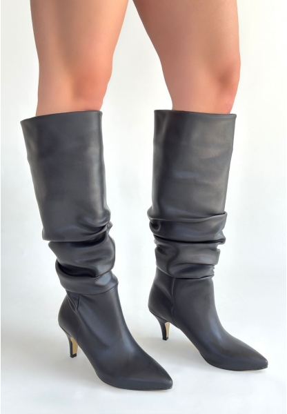 Zelya Siyah Cilt Topuklu Çizme