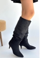 Zelya Siyah Süet Topuklu Çizme