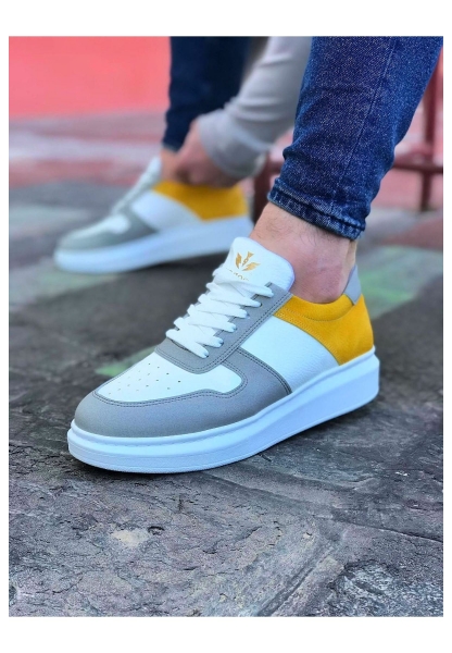 WG011 Beyaz Sarı Erkek Casual Ayakkabı
