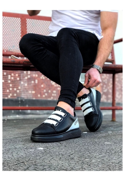 WG029 3 Bant Legend Kömür Beyaz Kalın Taban Casual Erkek Ayakkabı