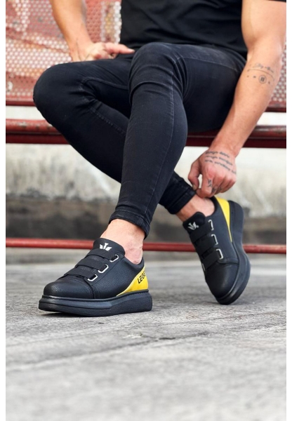 WG029 3 Bant Legend Kömür Sarı Kalın Taban Casual Erkek Ayakkabı