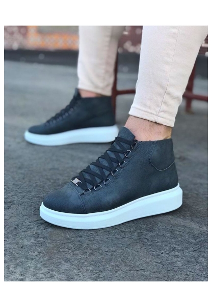  WG032 Gri Bağcıklı Sneakers  Yarım Bilek Bot