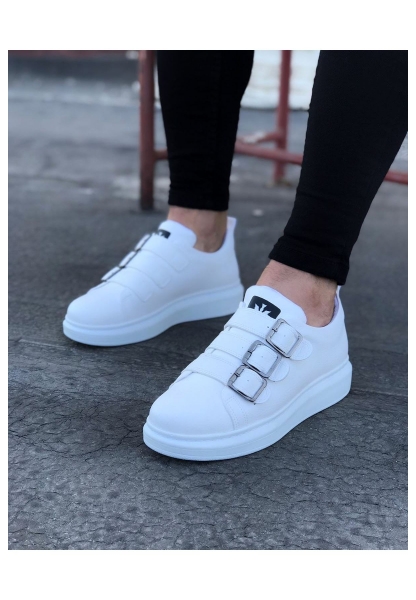 WG050 Beyaz Tokalı Kalın Taban Erkek Ayakkabı