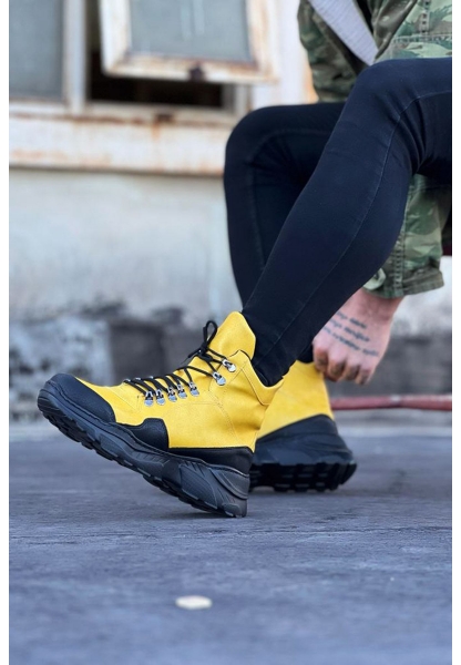 WG07 Sarı-Siyah Renk Uzun Bağcıklı  Bot